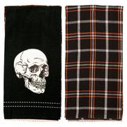 Black Large Skull & Plaid Fabric Kitchen Towels, 18in x 28in, 2ct