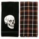 Black Large Skull & Plaid Fabric Kitchen Towels, 18in x 28in, 2ct