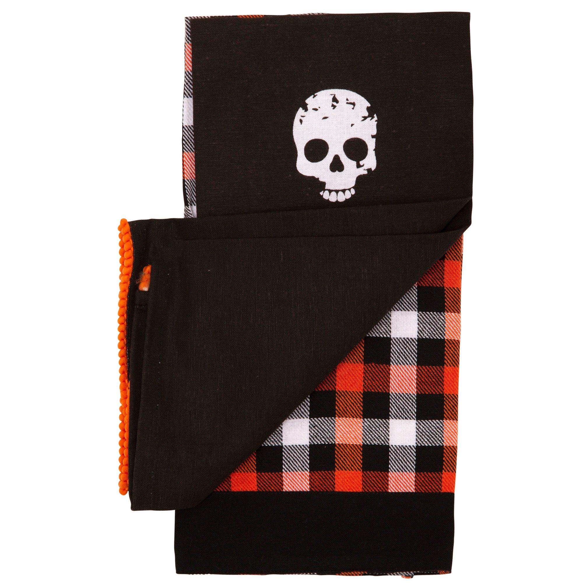 Black & Orange Skulls & Buffalo Plaid Fabric Kitchen Towels, 18in x 28in, 2ct