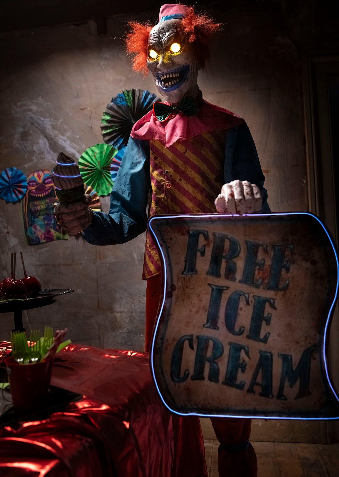 Animatronic Light Up Talking Neon Ice Cream Clown, 6ft