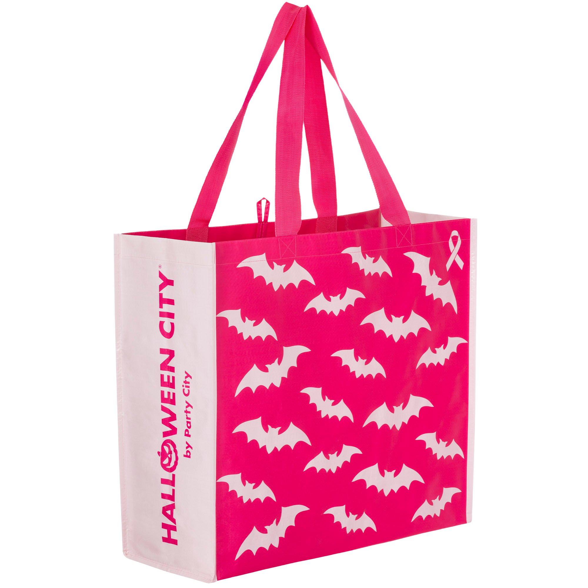 967159 Breast Cancer Awareness Bats Halloween City 20 x 16 Pink Tote Bag