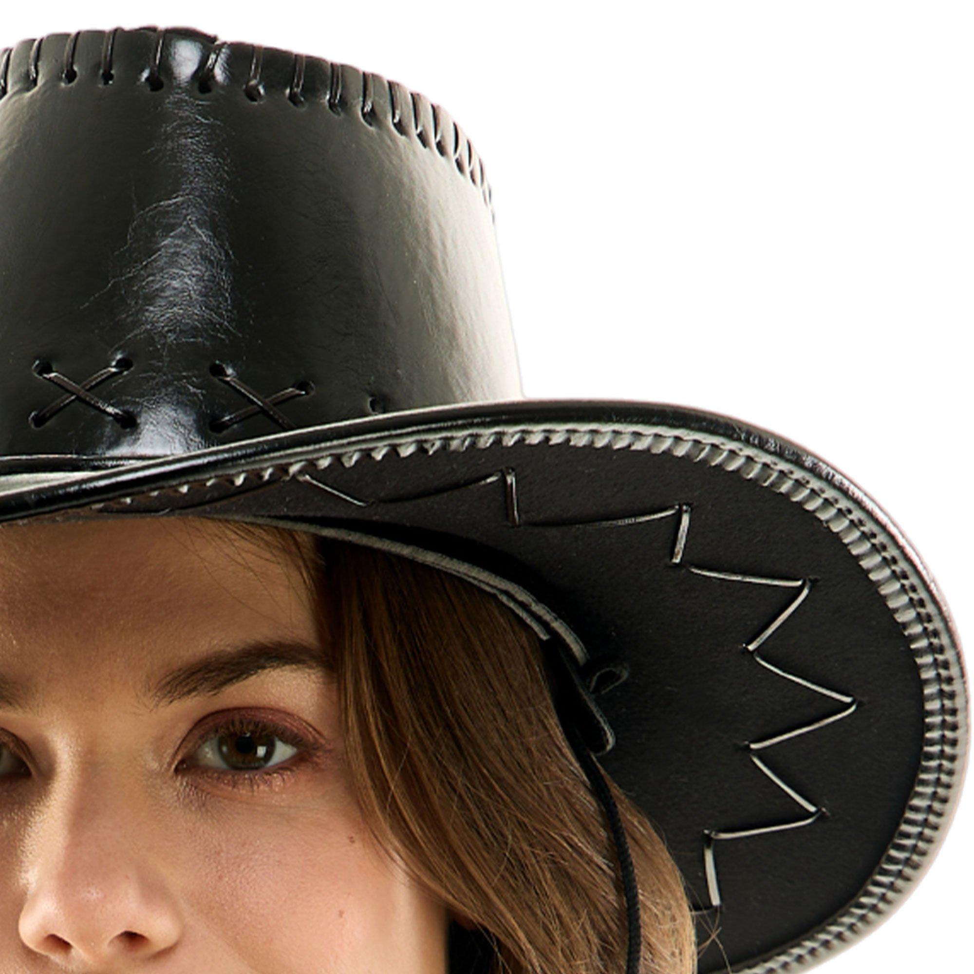 Adult Black Faux Leather Cowboy Hat