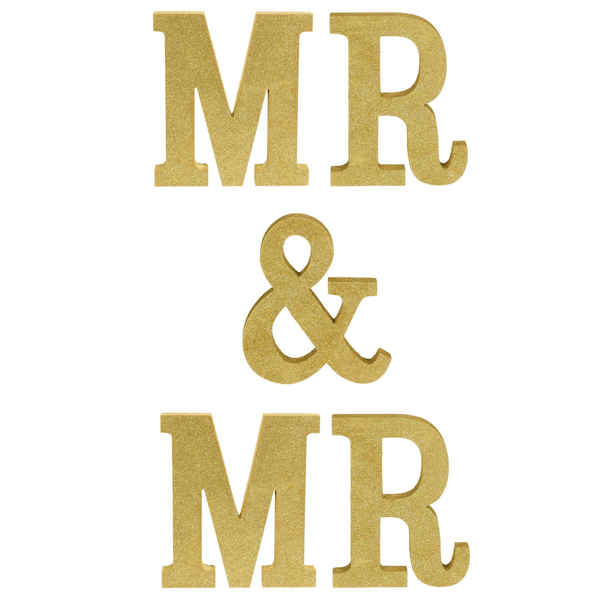 Glitter Gold Mr. & Mr. MDF Table Sign Kit, 5pc Party City