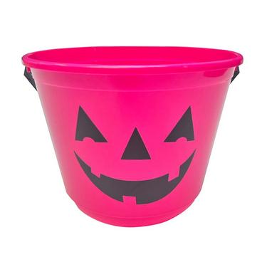 Neon Pink Black Light Reactive Plastic Pumpkin Bucket, 8.5in x 7in