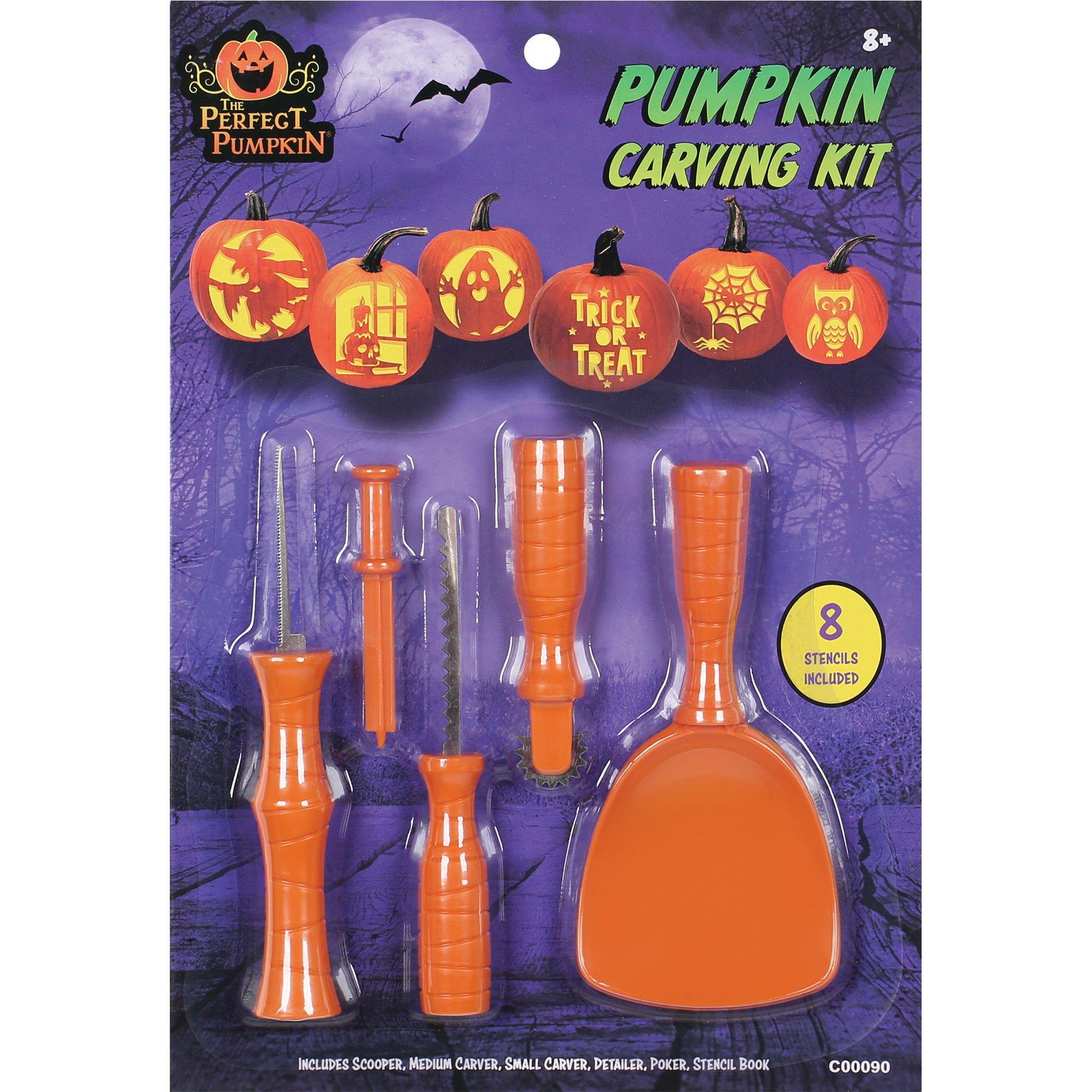 Plastic & Stainless Pumpkin Carving Kit with Paper Stencils, 13pc ...