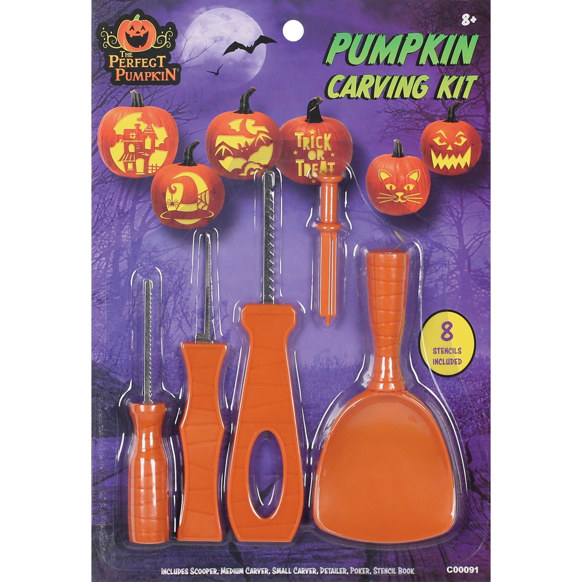 Plastic & Stainless Pumpkin Carving Kit with Paper Stencils, 13pc ...