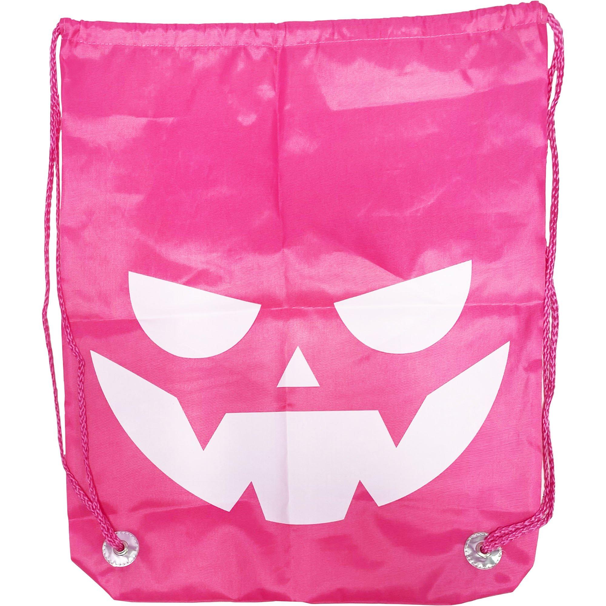 Breast Cancer Awareness Pink Pumpkin Polyester Drawstring Backpack, 14.75in x 18in