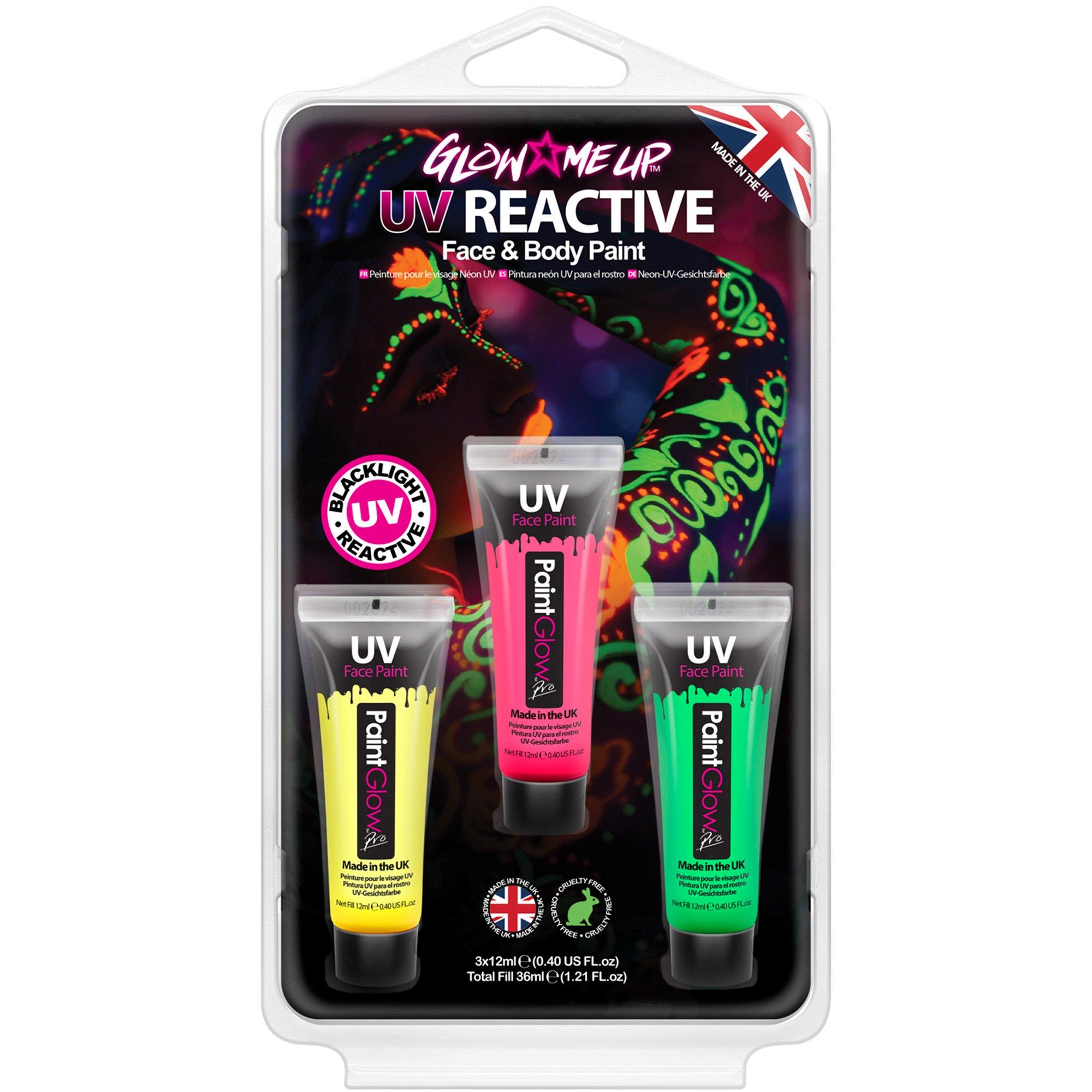 Glow Me Up™ UV-Reactive Neon Face & Body Paint Set, 1.21oz, 3pc