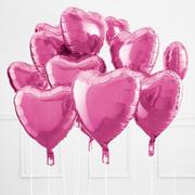 Bright Pink Heart Foil Balloon Bouquet, 12pc