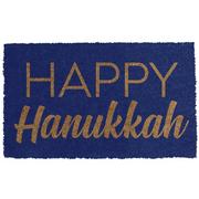 Blue Happy Hanukkah Coir & Vinyl Doormat, 29.5in x 17.75in