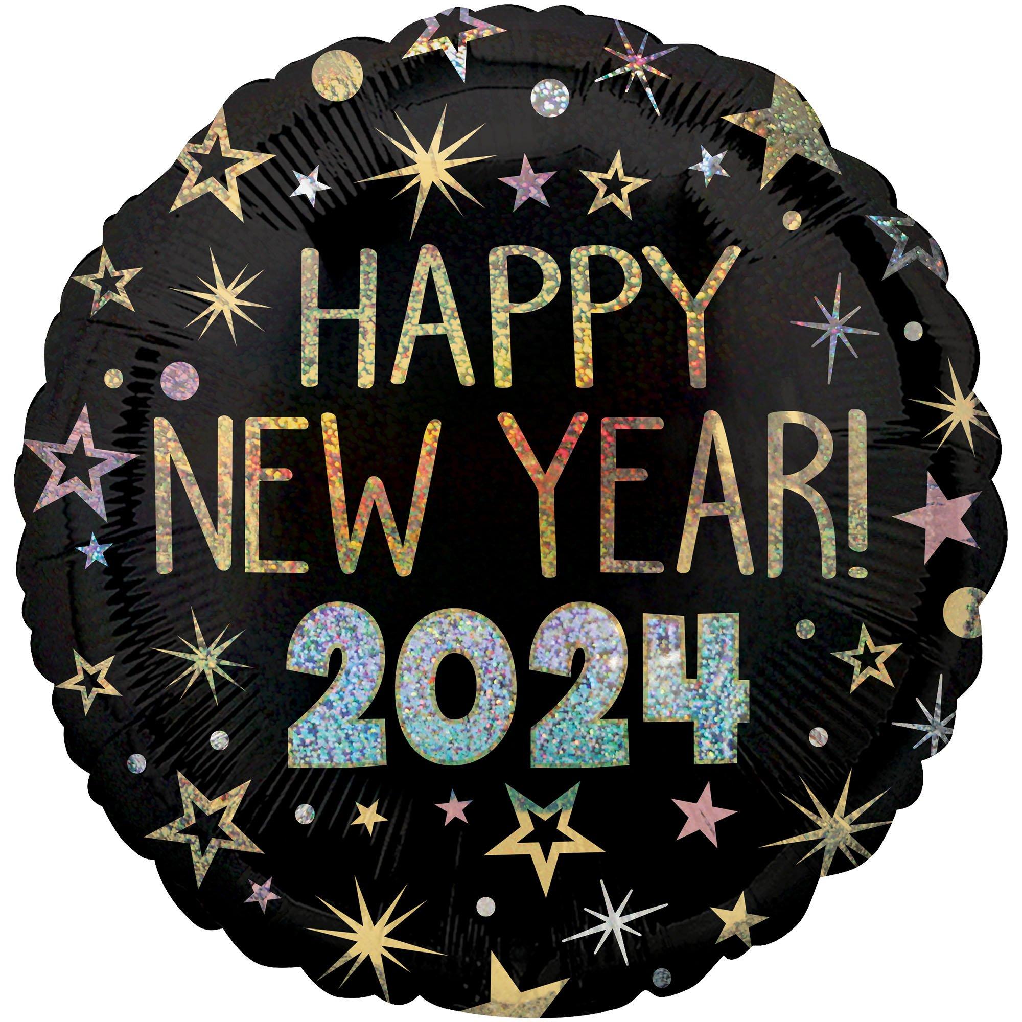 Prismatic Happy New Year 2024 Foil Balloon, 17in New Year Celebration