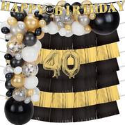 Black, White, & Gold Better with Age 40th Birthday Balloon Backdrop Kit, 74pc