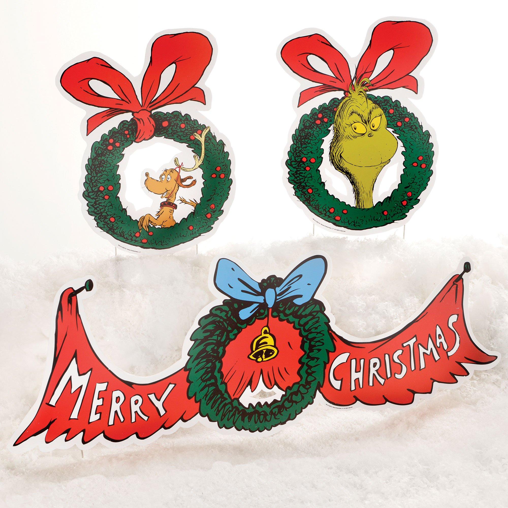 Grinch Merry Christmas Corrugated Plastic Yard Sign Set, 3pc - Dr. Seuss