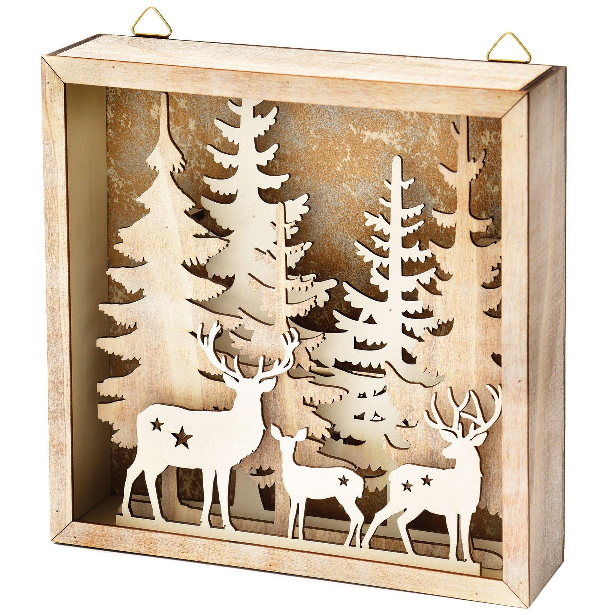 Light-Up Reindeer & Trees MDF Table Centerpiece, 8.5in