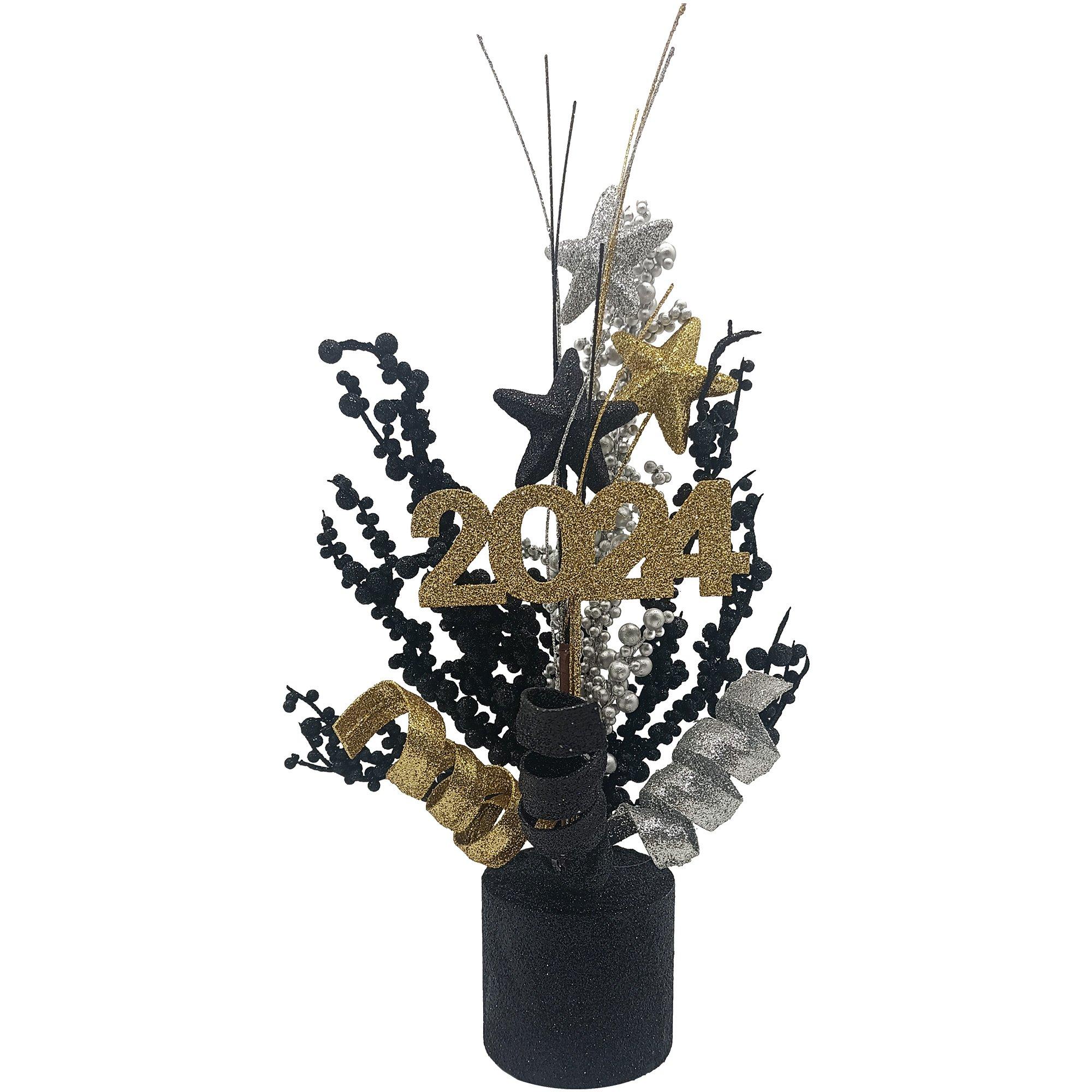 Glitter Black Silver Gold 2024 Metal Wood Centerpiece 3in X 15   969226