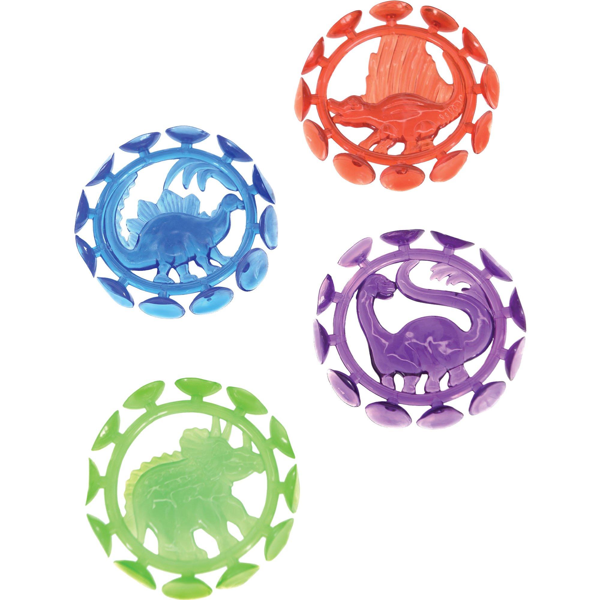 Multicolor Dinosaur Suction Spinners, 12ct