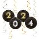 Black, Silver, & Gold Graduation 2024 Fan & Swirl Decorations, 12pc