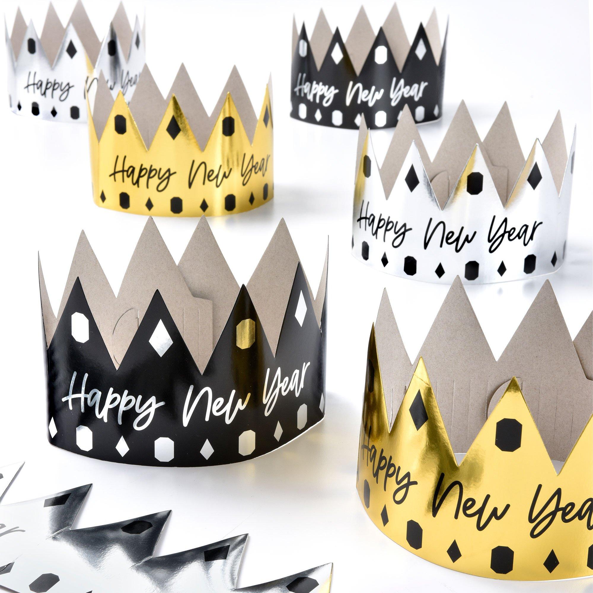 Black, Silver, & Gold New Year's Eve Paper Crowns, 12ct | Party City