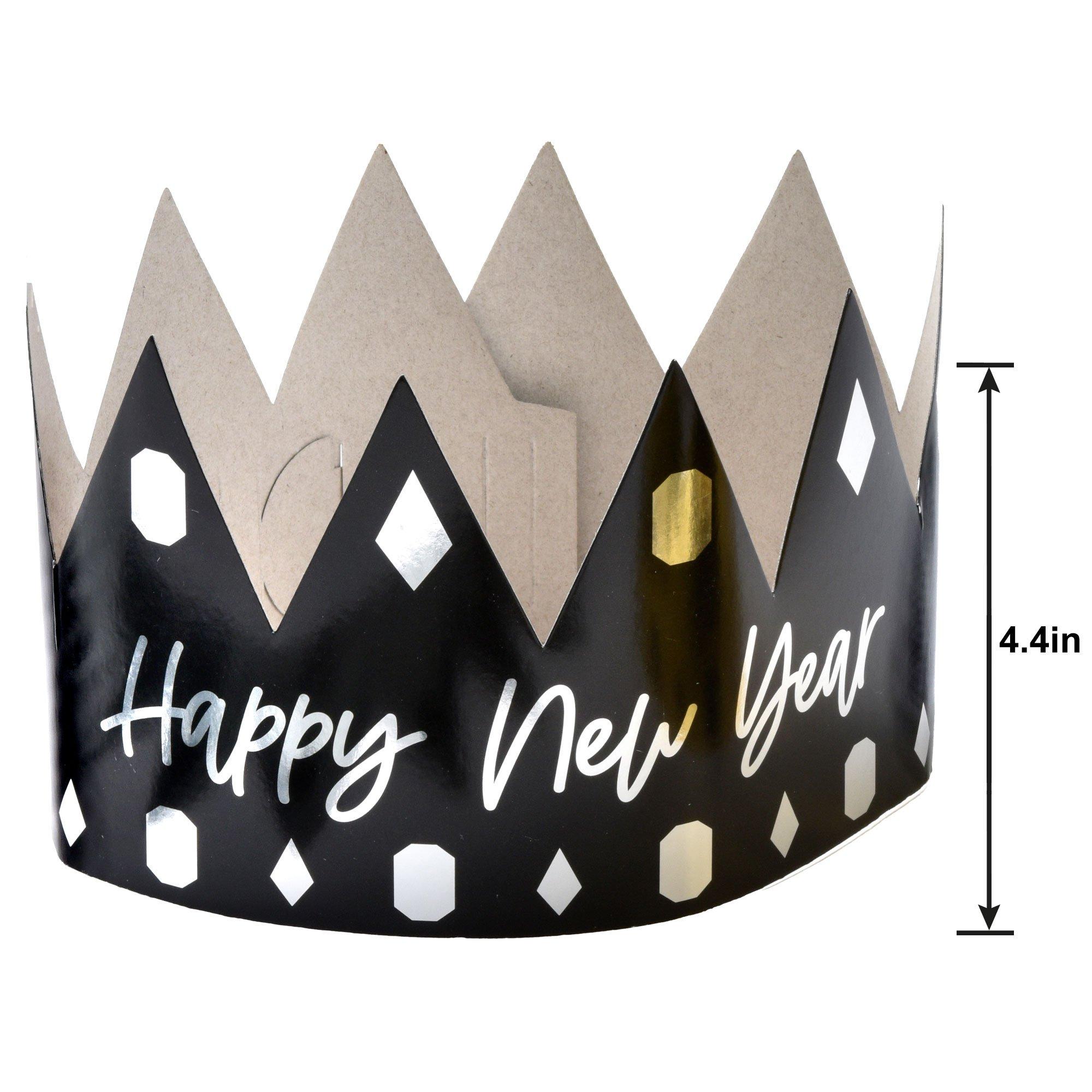 Black, Silver, & Gold New Year's Eve Paper Crowns, 12ct
