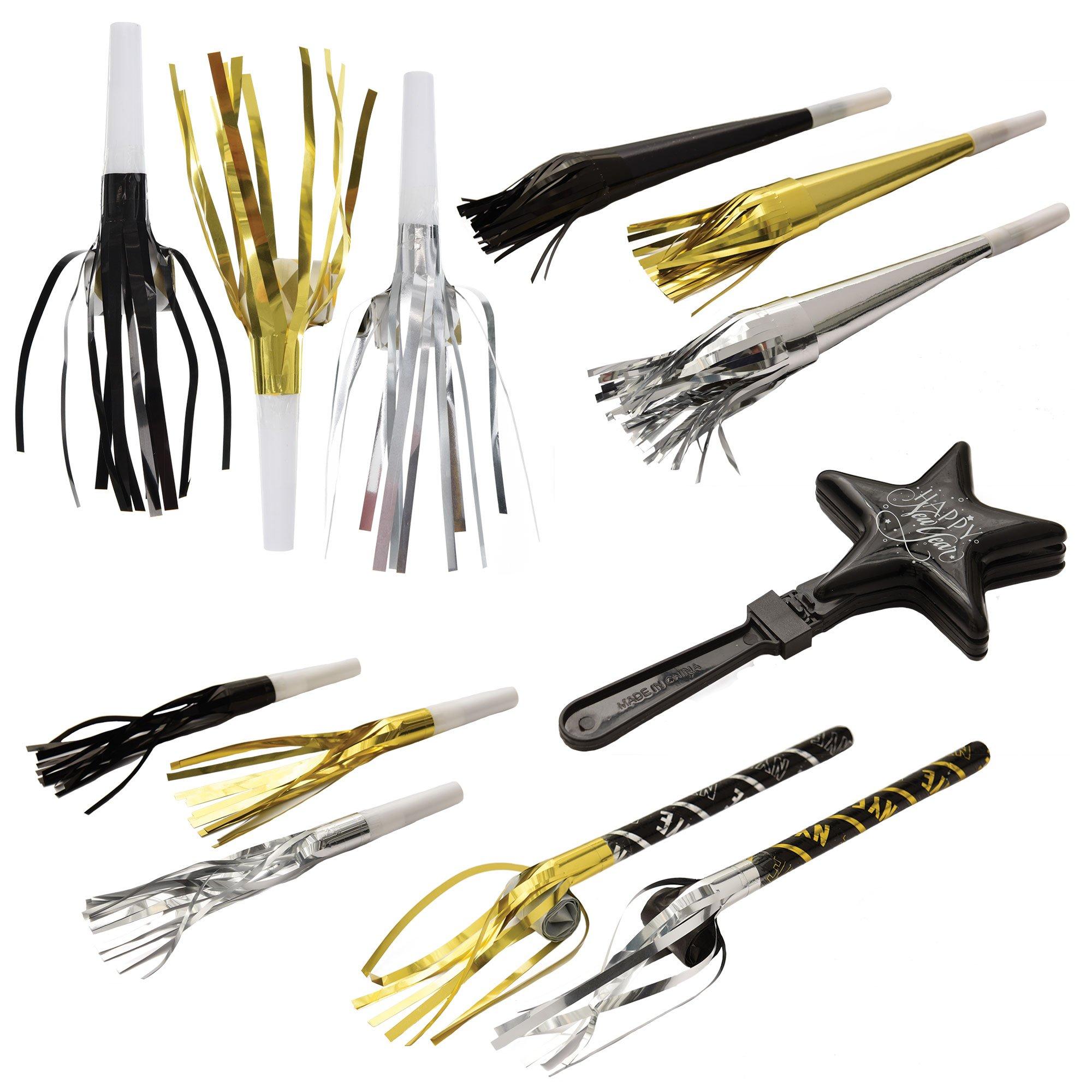 Black, Silver, & Gold Noisemakers, 40pc