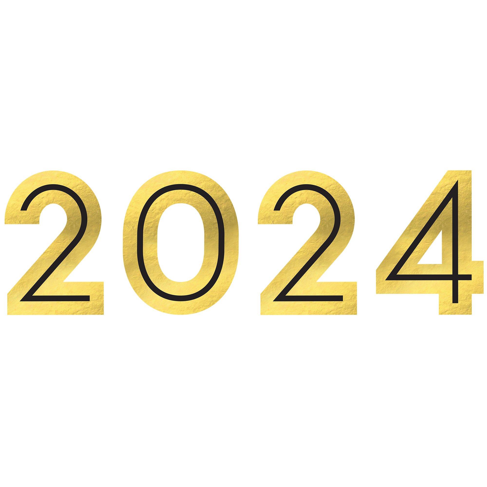 Black & Metallic Gold 2024 Cardstock Year Cutouts, 21.5in Numbers