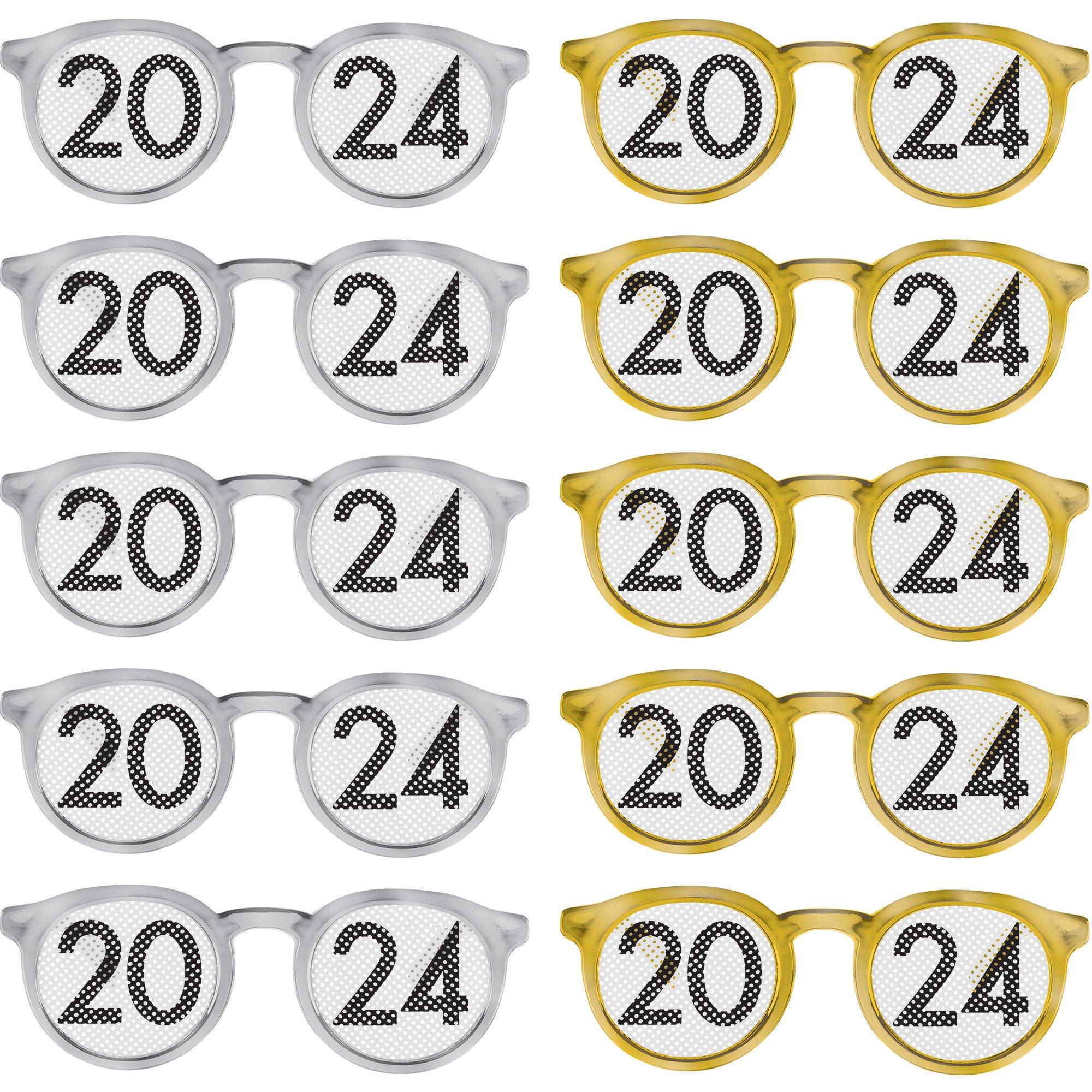 Gold & Silver 2024 Party Glasses, 10ct
