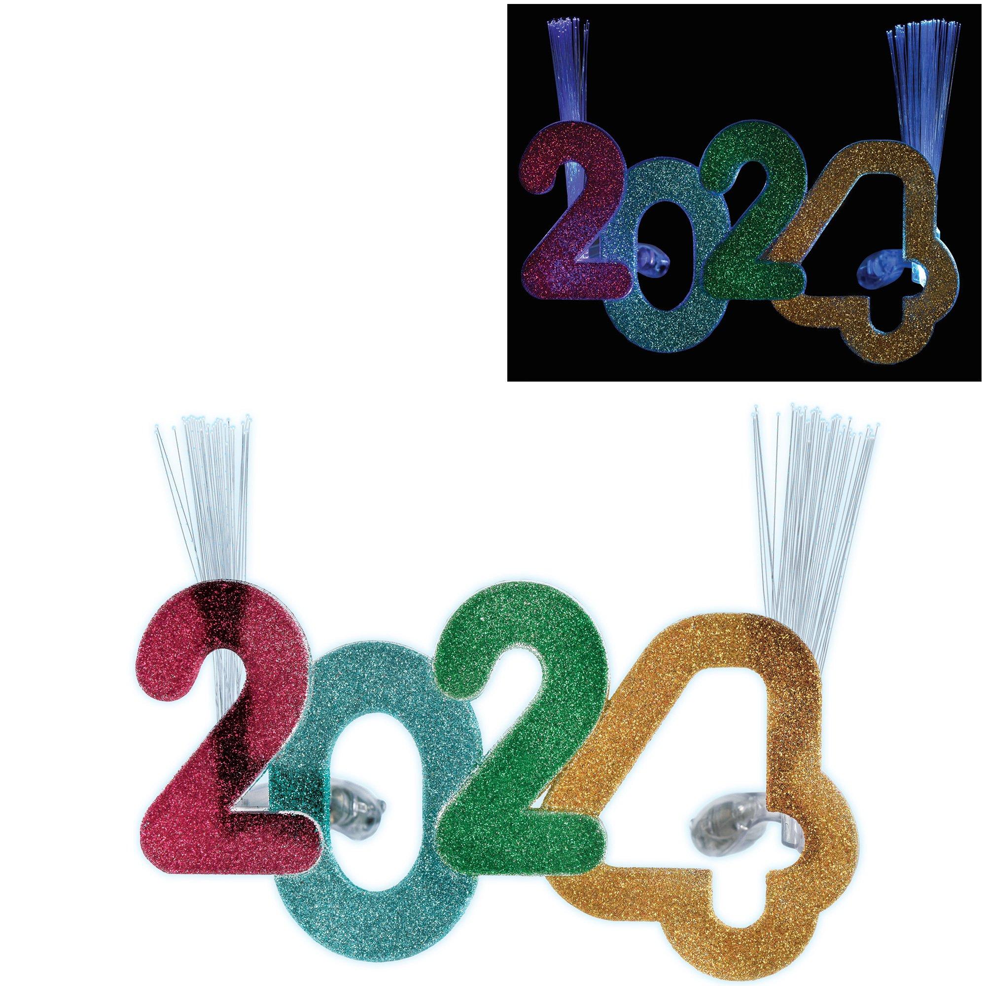 PartyCity Multicolor Glitter 2024 LightUp Spray Plastic Glasses