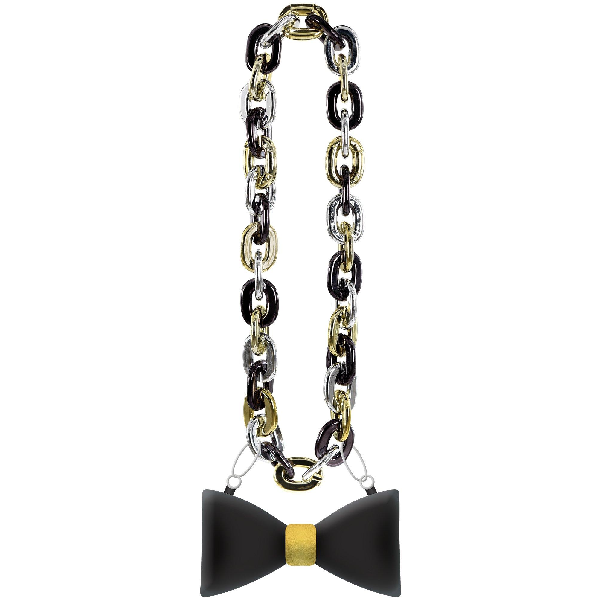 Black, Silver, & Gold New Year's Eve Bowtie Pendant Chain Necklace