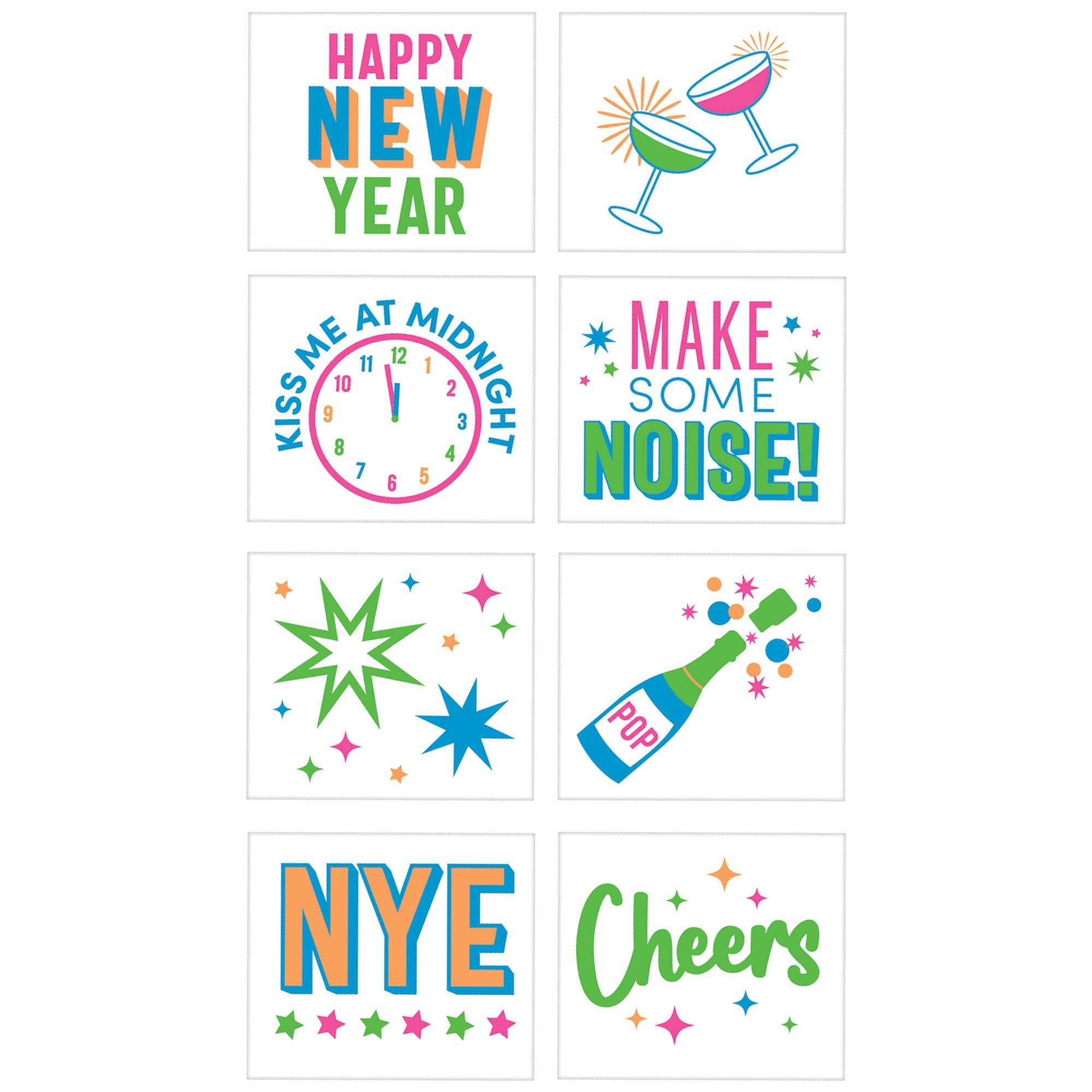 GlowintheDark New Year's Eve Temporary Tattoos, 1 Sheet, 8 Tattoos