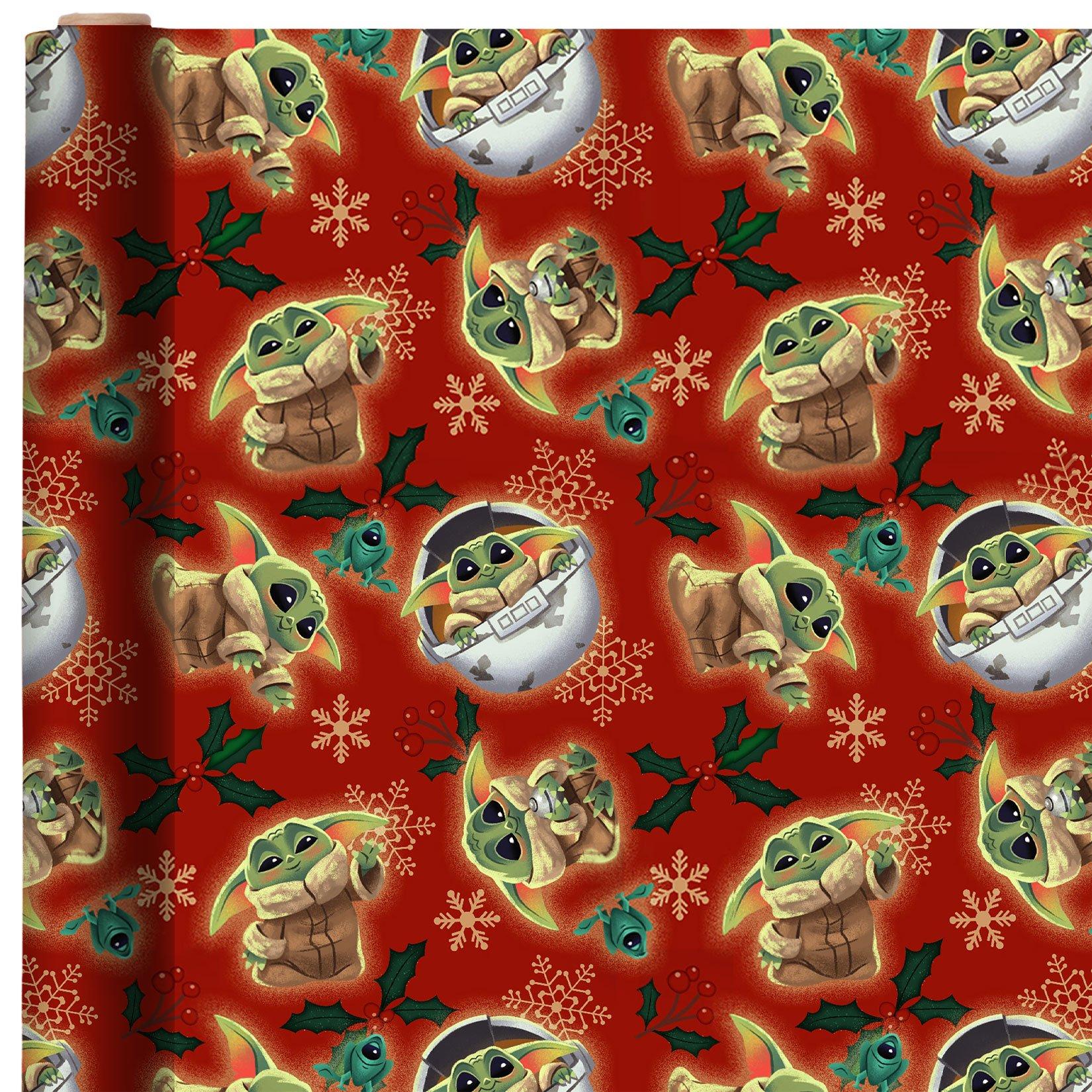 Holly & Snowflakes The Child Gift Wrapping Paper, 9ft x 40in (30 sq ft) - Star  Wars: The Mandalorian