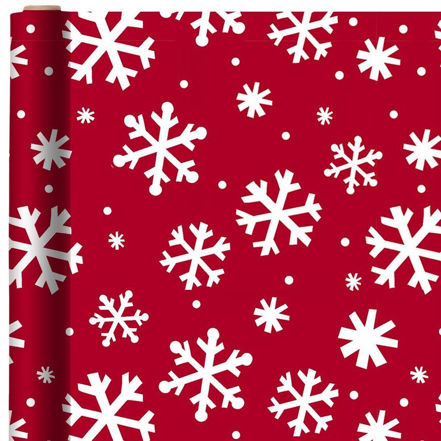 Red Snow Flakes Gift Wrapping Paper, 18ft x 40in (60 sq ft)