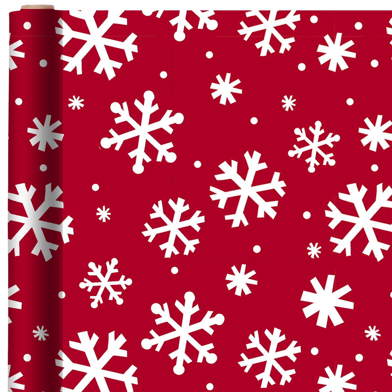 Extra Long Metallic Red & White Silver Polka Dot Snowflakes Sparkle Gift  Wrap Wrapping Paper Large 18ft Roll
