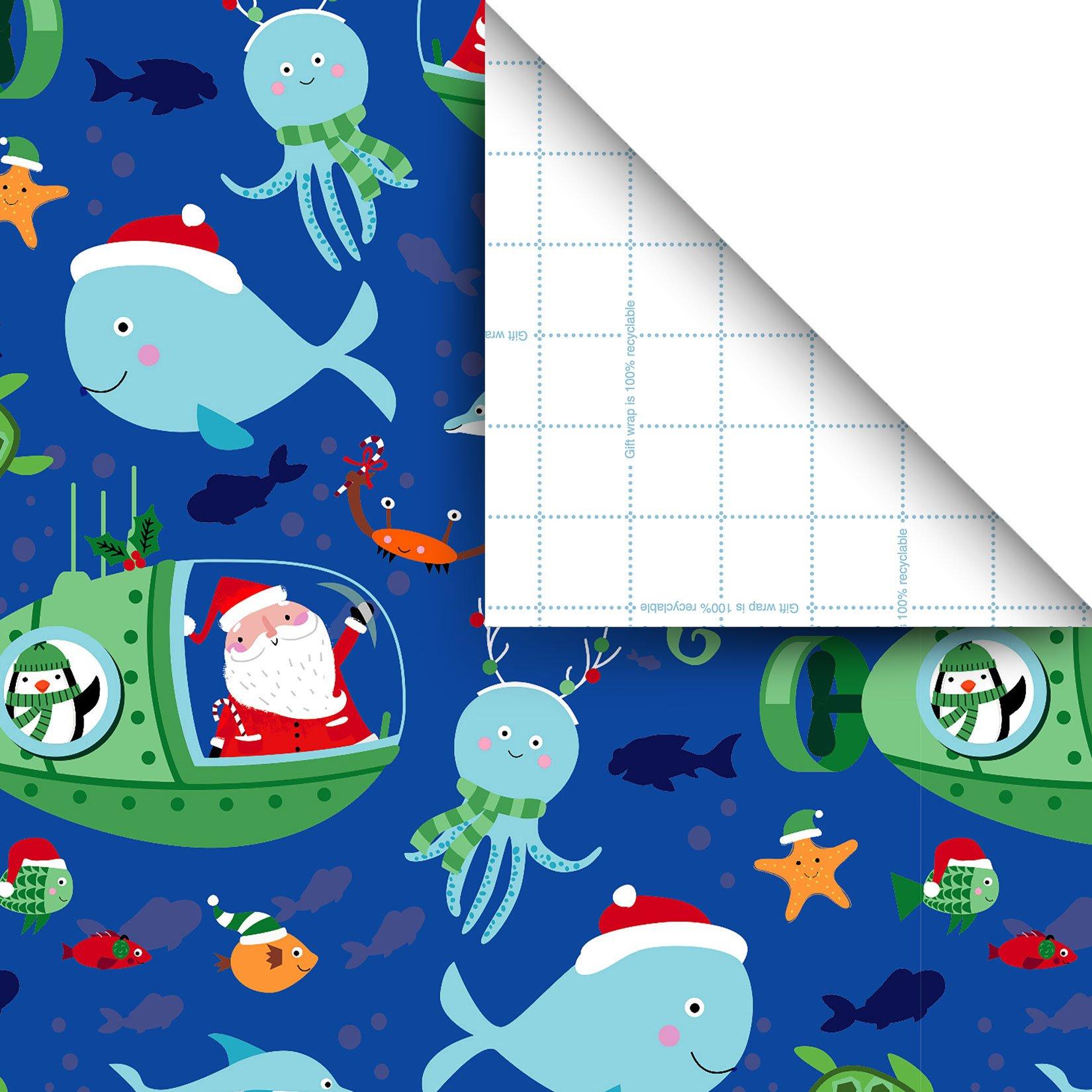 Personalized Santa Fishing Christmas Wrapping Paper - Add Any Name
