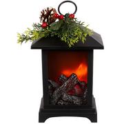 Faux Pine, Berry & Pine Cone Fireplace Holiday Lantern, 8.8in