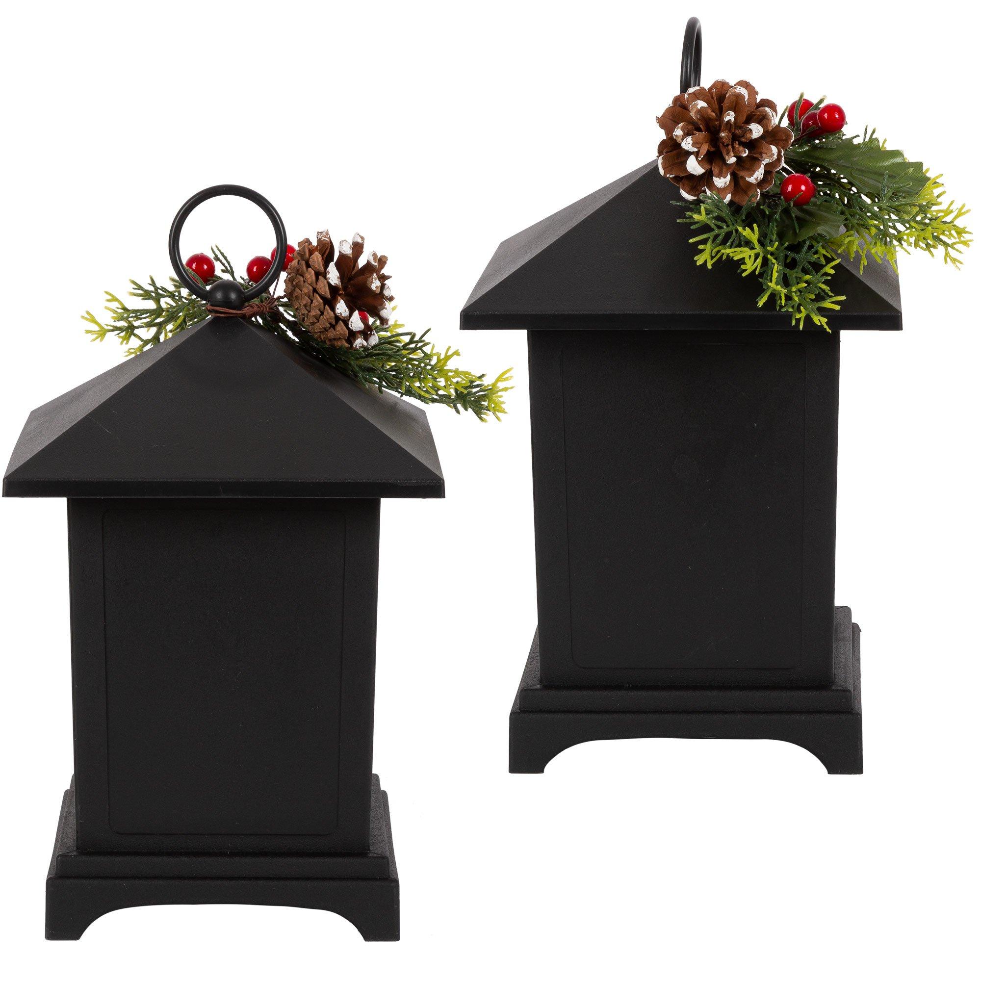 Faux Pine, Berry & Pine Cone Fireplace Holiday Lantern, 8.8in