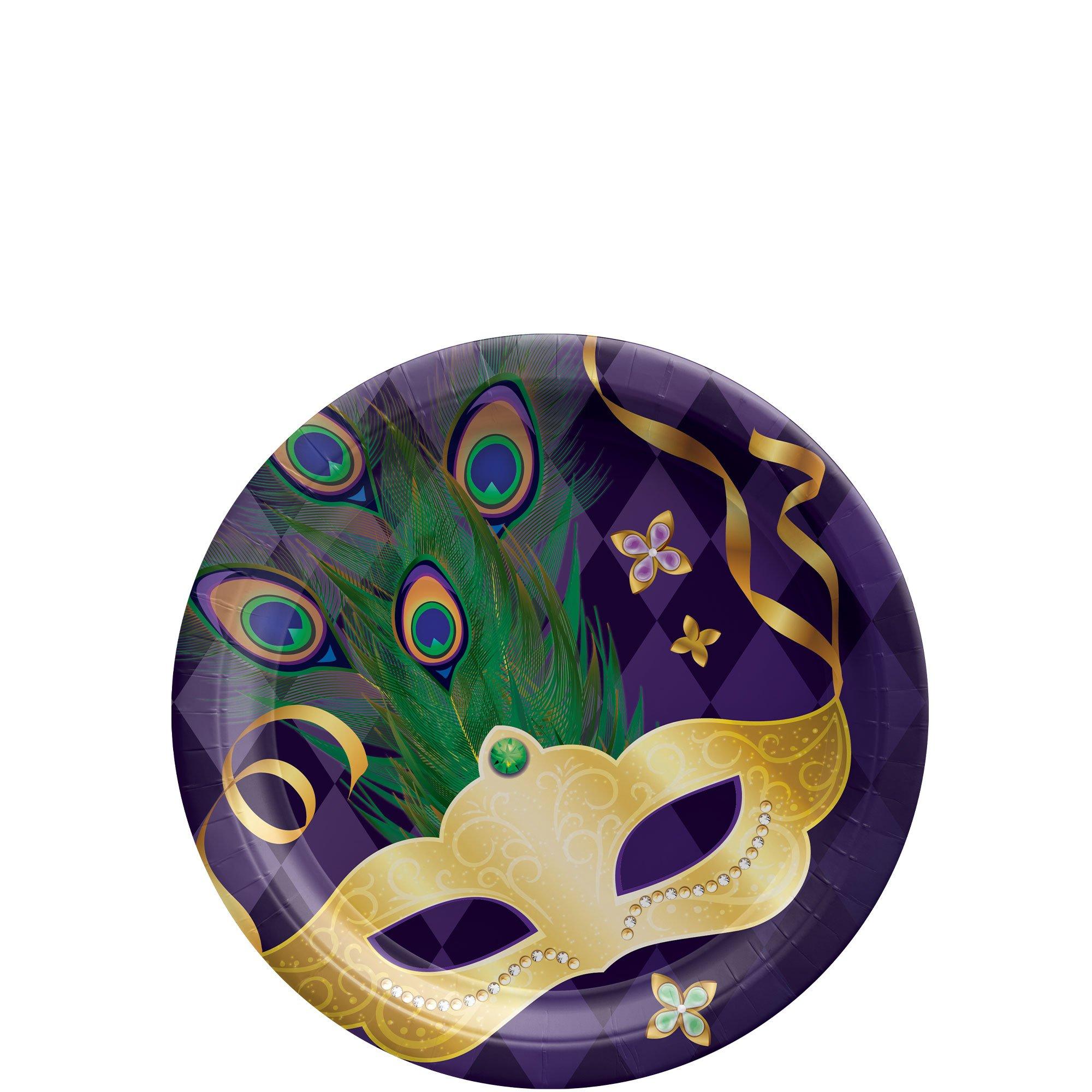 Masquerade Mask Mardi Gras Paper Dessert Plates, 7in, 8ct