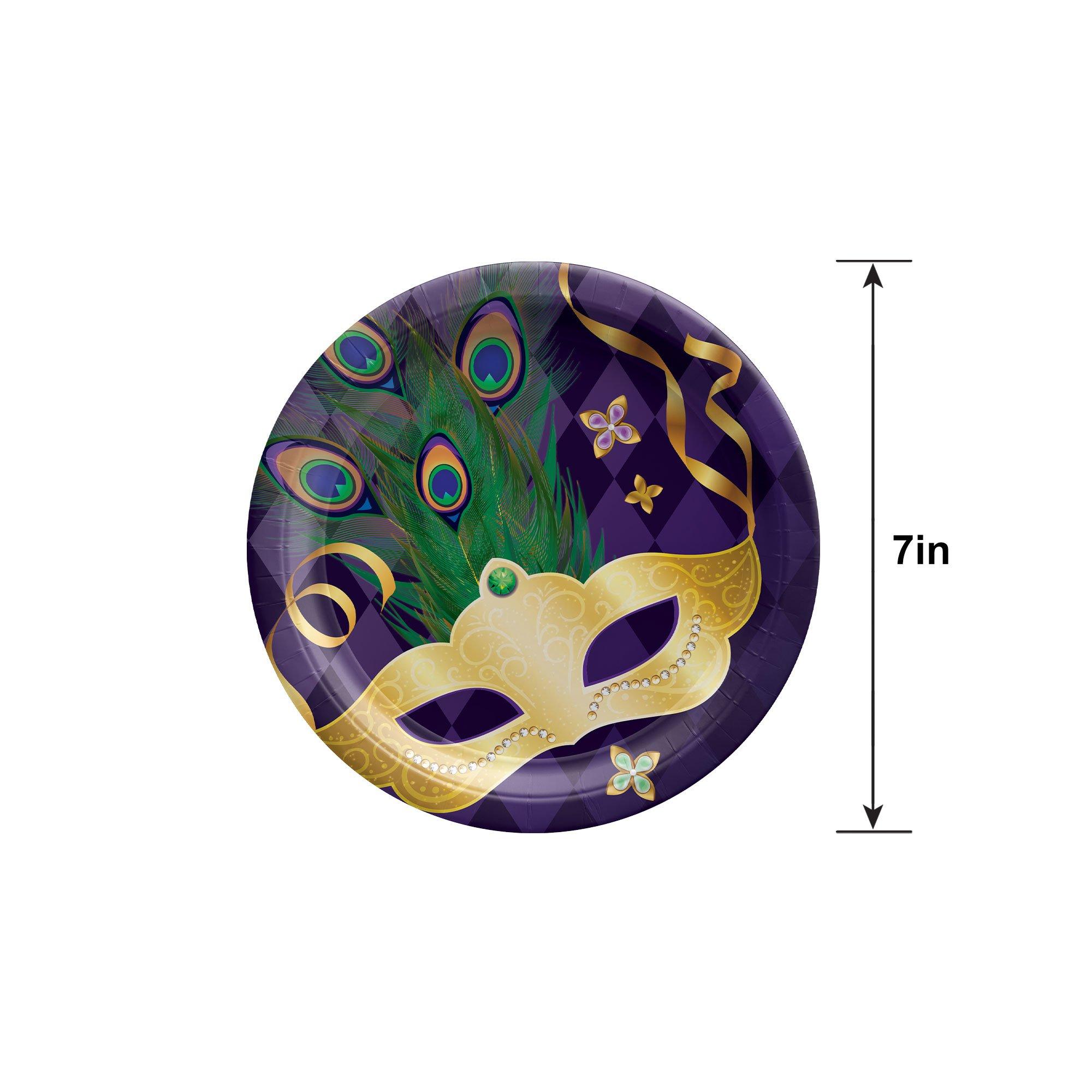 Masquerade Mask Mardi Gras Paper Dessert Plates, 7in, 8ct