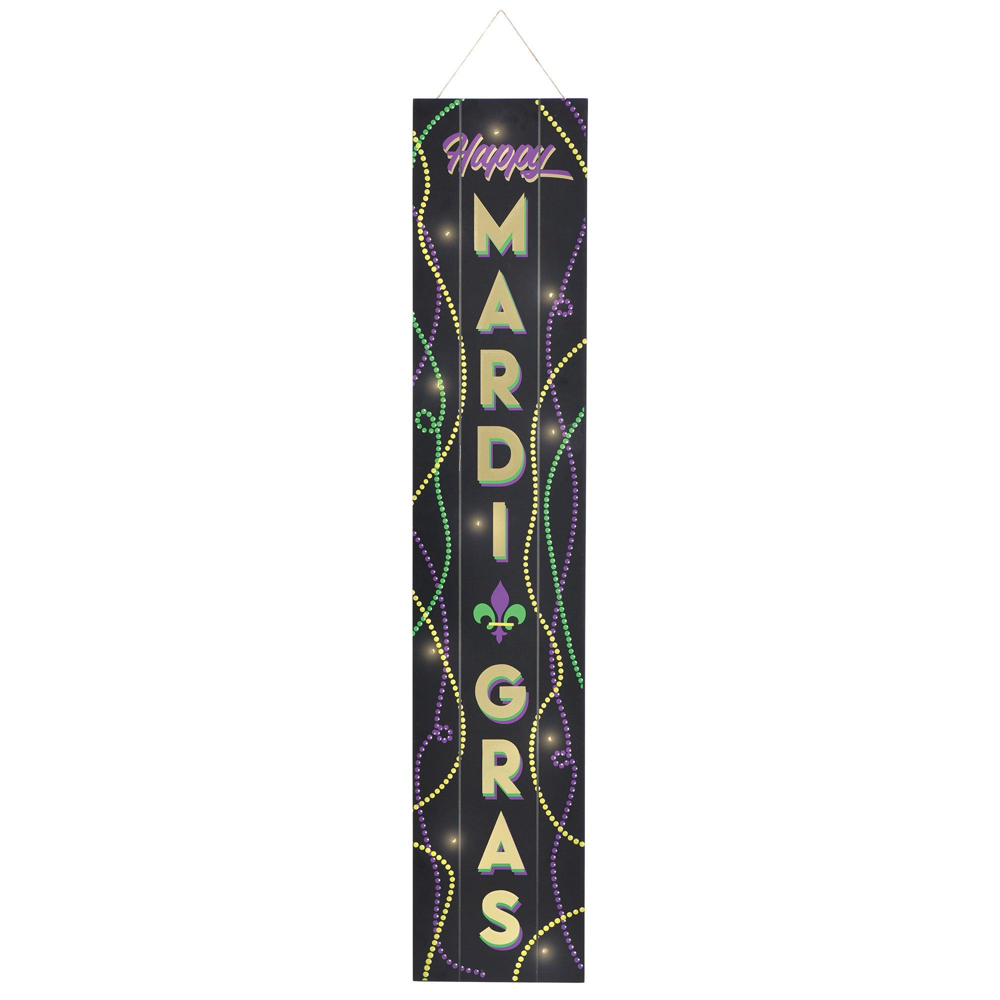 Light-Up Mardi Gras MDF Plank Sign