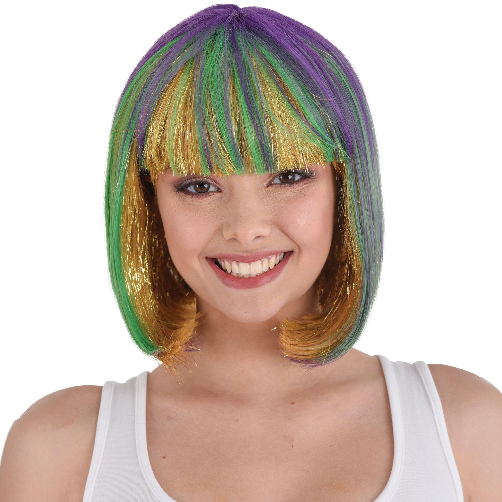 Purple Green Gold Mardi Gras Long Bob Wig Party City