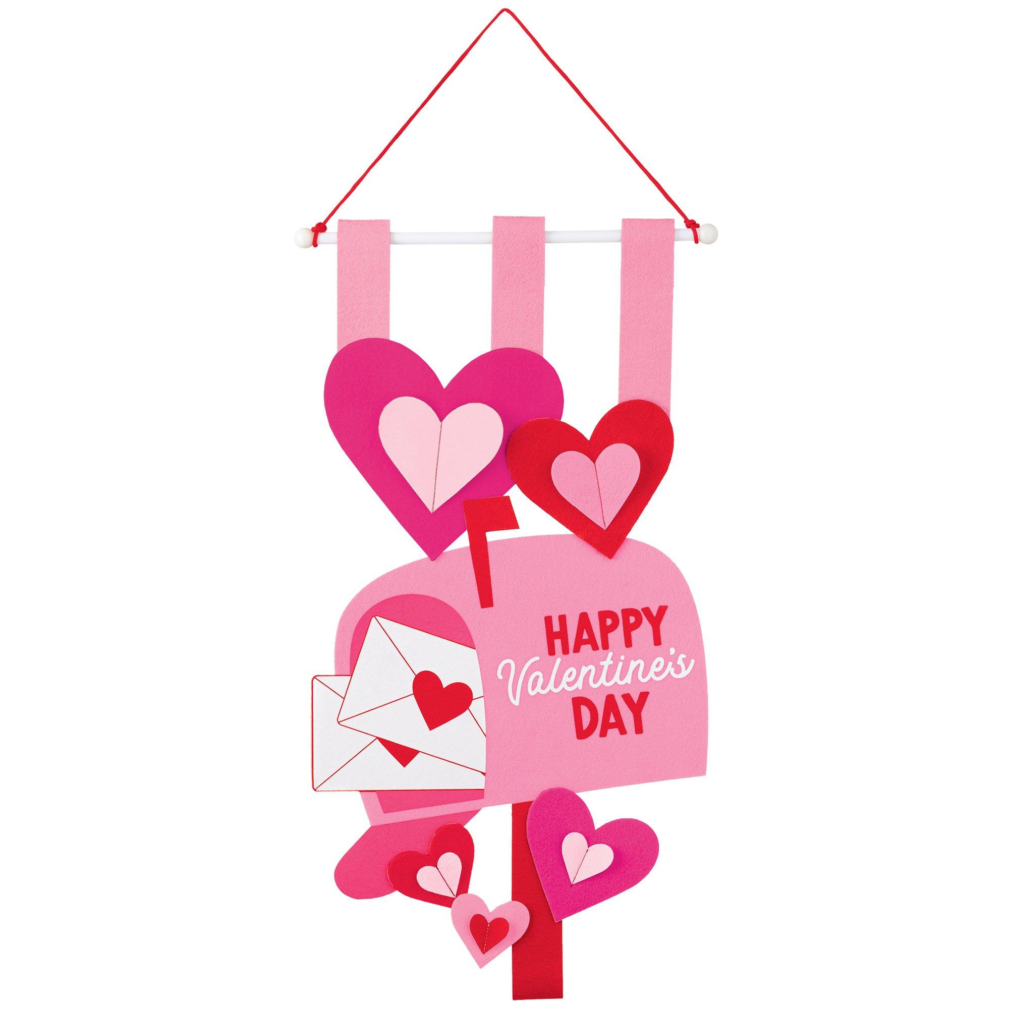 Happy Valentine's Day Mail Box Hanging Felt Sign, 12.5in x 23.75in