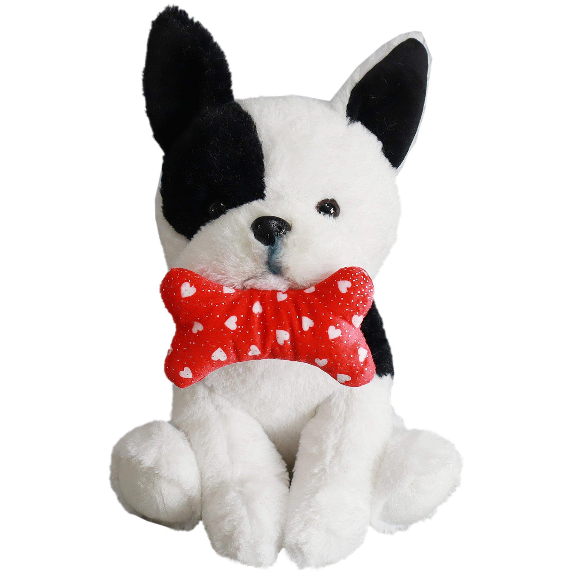 Valentine s Day White Black Frenchie Heart Bone Dog Plush 10.5in