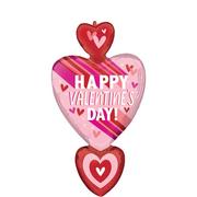 Pink Happy Valentine's Day Heart Cluster Foil Balloon, 21in x 38in