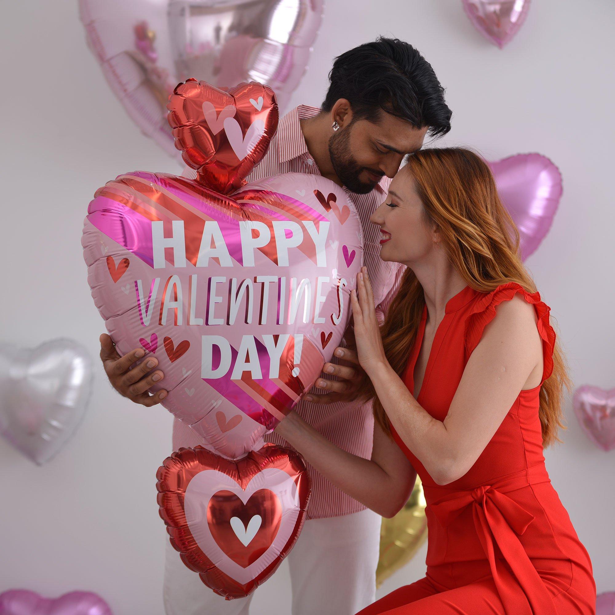 Pink Happy Valentine's Day Heart Cluster Foil Balloon, 21in x 38in