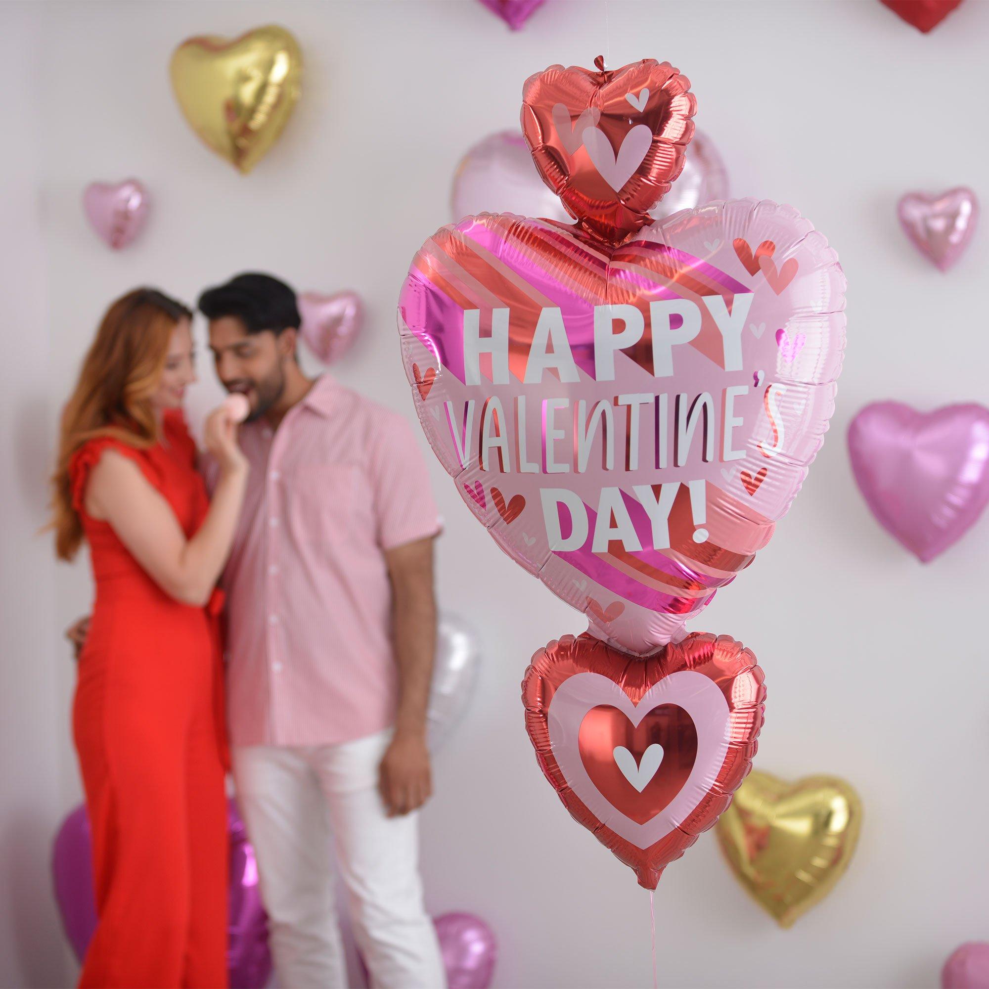 Pink Happy Valentine's Day Heart Cluster Foil Balloon, 21in x 38in