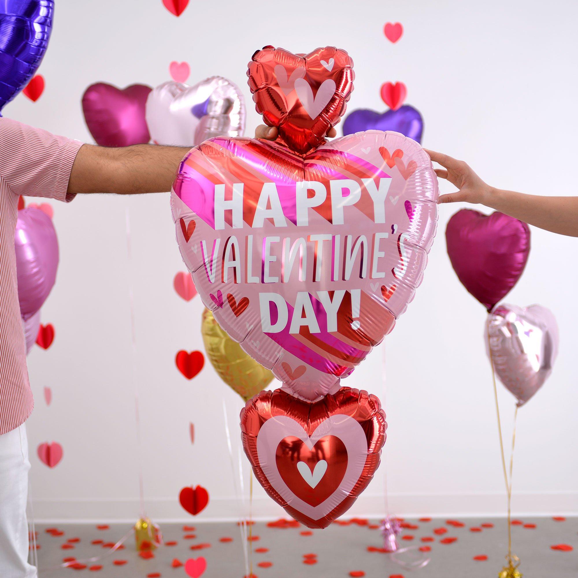 Pink Happy Valentine's Day Heart Cluster Foil Balloon, 21in x 38in