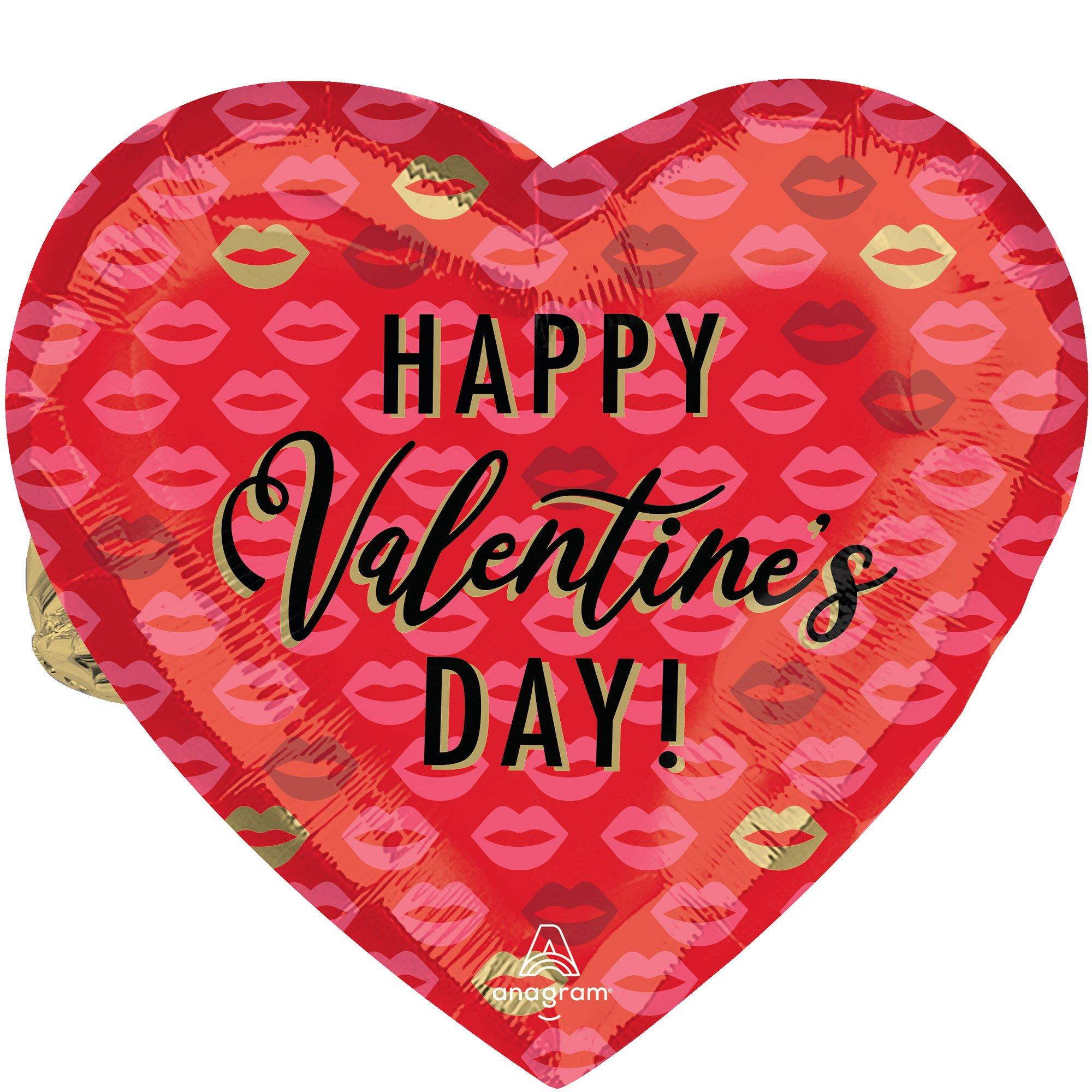 3D Kissy Lips Happy Valentine's Day Heart Foil Balloon, 28in