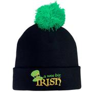 Black Wee Bit Irish St. Patrick's Day Acrylic Pom-Pom Beanie 