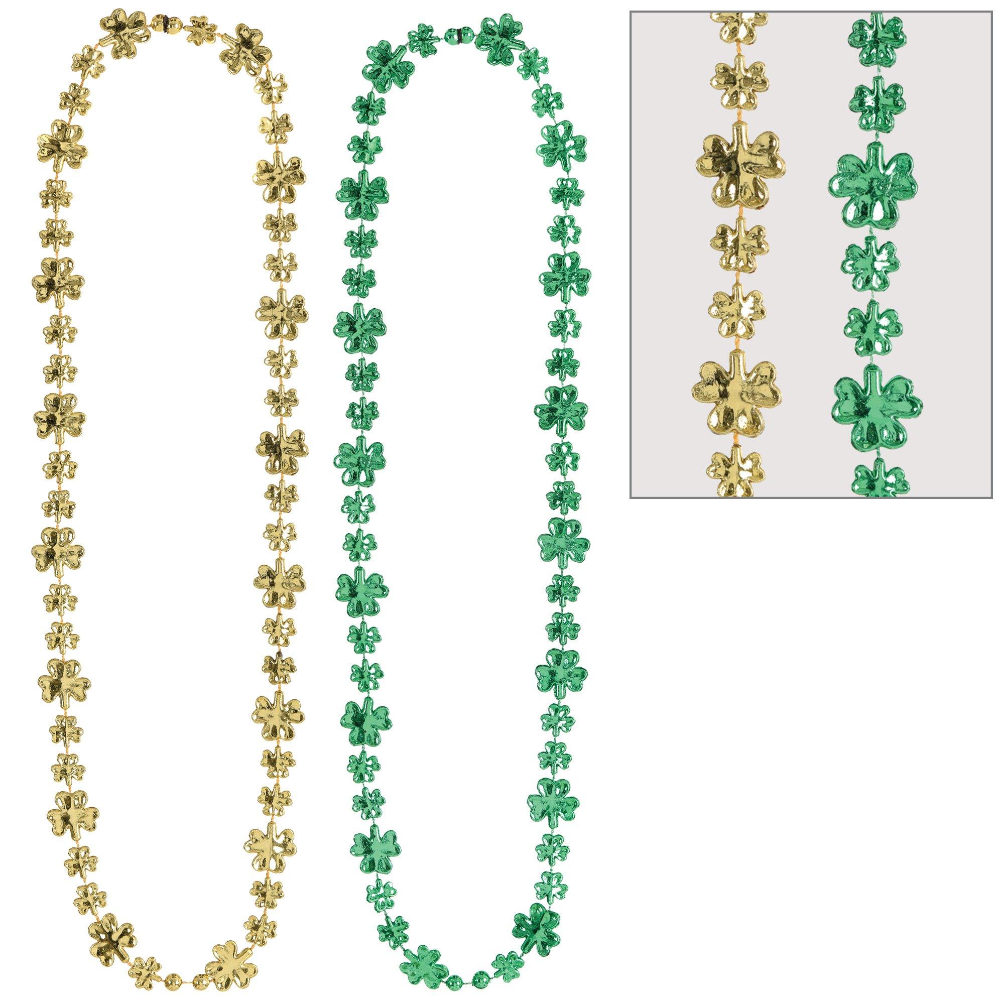 Shamrock St. Patrick's Day Bead Necklaces, 32in, 2ct