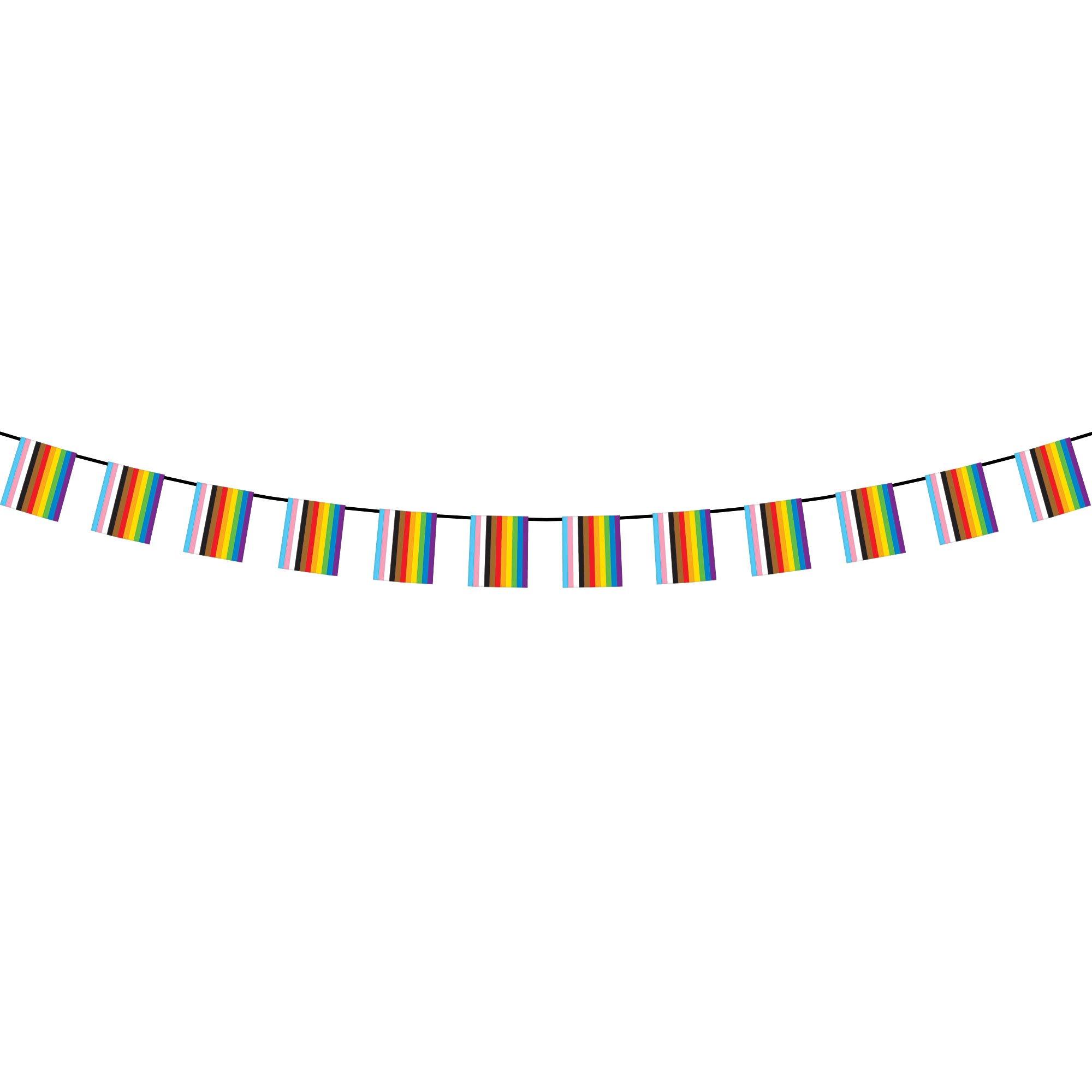 Progressive Pride Flag Plastic Pennant Banner, 12ft