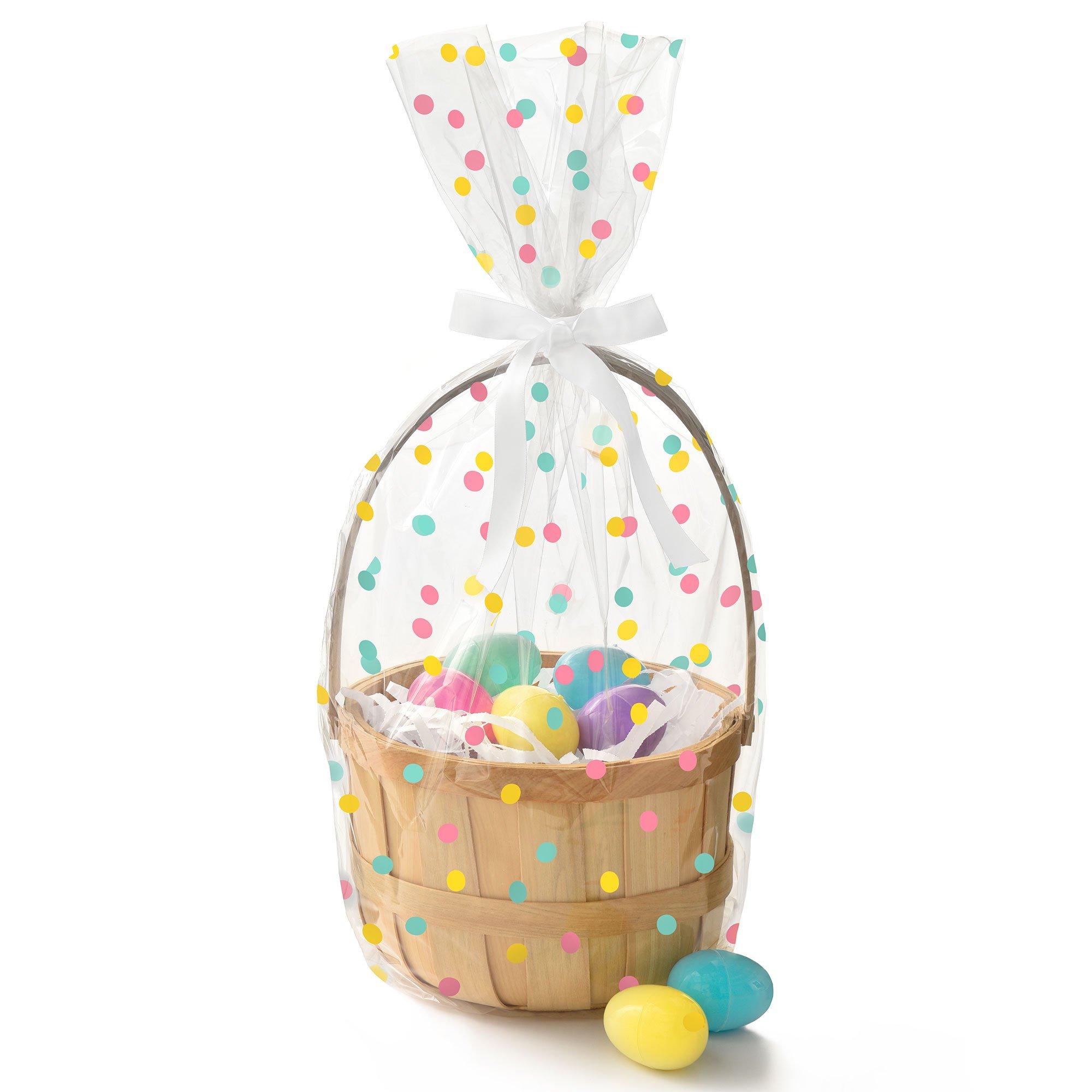 Easter Polka Dot Cello Basket Bags, 24in x 25in, 2ct